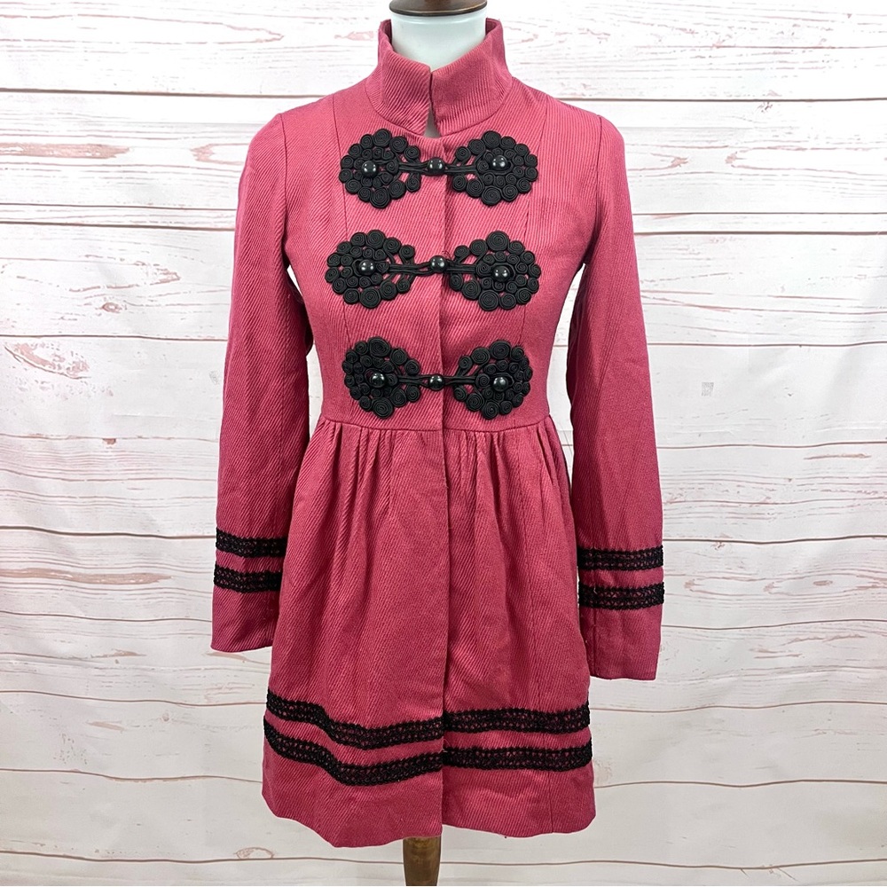 Vintage Y2K Rampage Mandarin Collar Military Majorette Button Skirted Coat